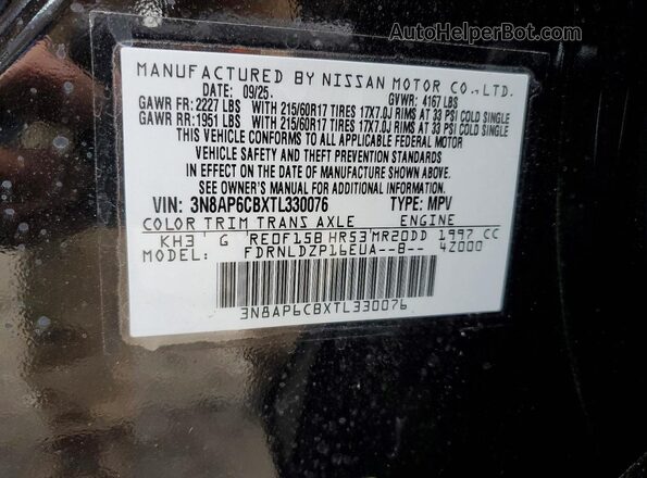 3N8AP6CBXTL330076 2026 NISSAN KICKS Black VIN կոդի պիտակի տեսք