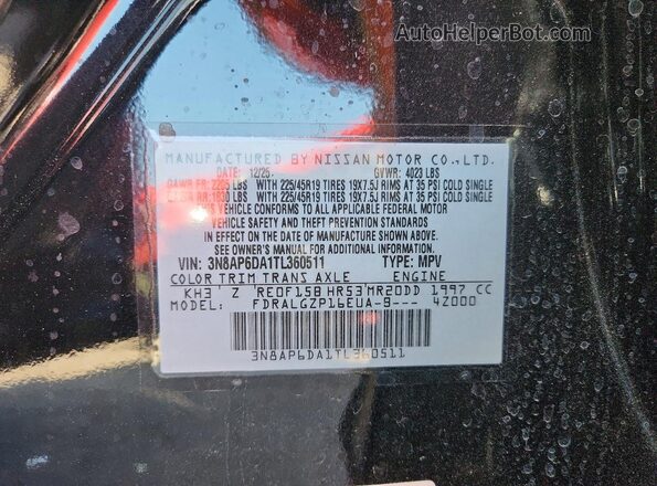3N8AP6DA1TL360511 2026 NISSAN KICKS Black VIN կոդի պիտակի տեսք