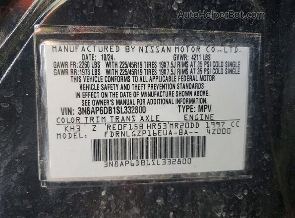 3N8AP6DB1SL332800 2025 NISSAN KICKS Черный Вид наклейки с VIN-кодом