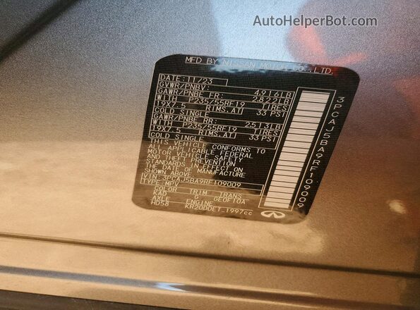 3PCAJ5BA9RF109009 2024 INFINITI QX50 Серый Вид наклейки с VIN-кодом
