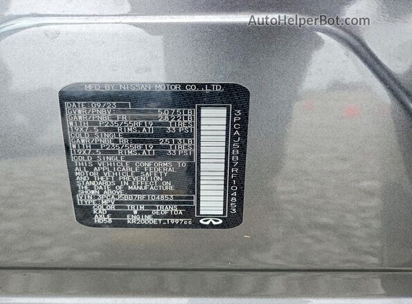 3PCAJ5BB7RF104853 2024 INFINITI QX50 Silver Widok naklejki z numerem VIN