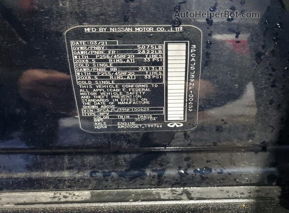 3PCAJ5J39NF100629 2022 INFINITI QX55 Blue Widok naklejki z numerem VIN