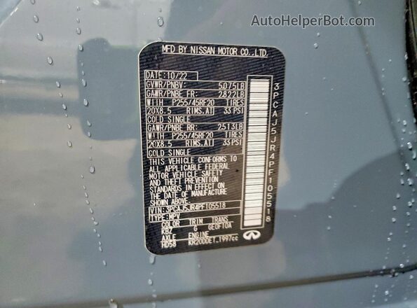 3PCAJ5JR4PF105518 2023 INFINITI QX55 Синий Вид наклейки с VIN-кодом