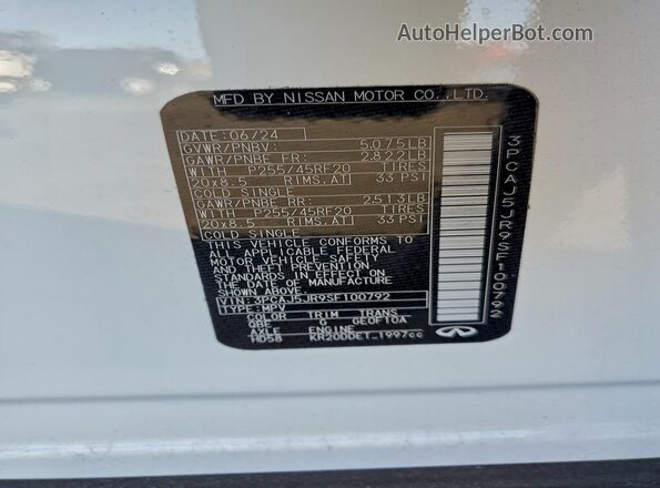 3PCAJ5JR9SF100792 2025 INFINITI QX55 White Widok naklejki z numerem VIN
