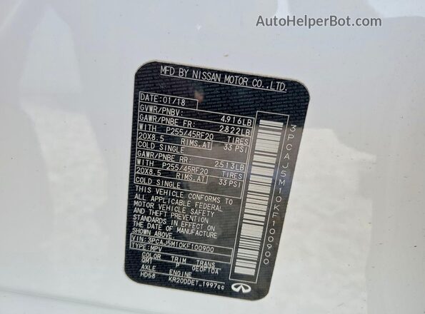 3PCAJ5M10KF100900 2019 INFINITI QX50 White VIN կոդի պիտակի տեսք