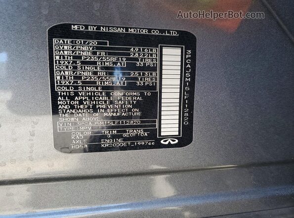 3PCAJ5M15LF112820 2020 INFINITI QX50 Серый Вид наклейки с VIN-кодом