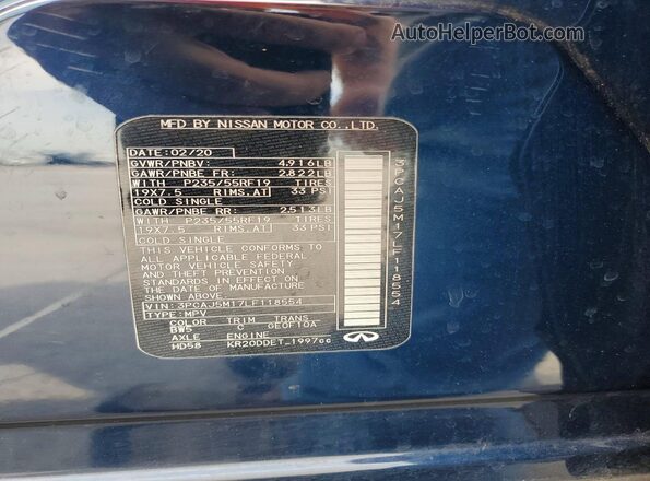 3PCAJ5M17LF118554 2020 INFINITI QX50 Синий Вид наклейки с VIN-кодом