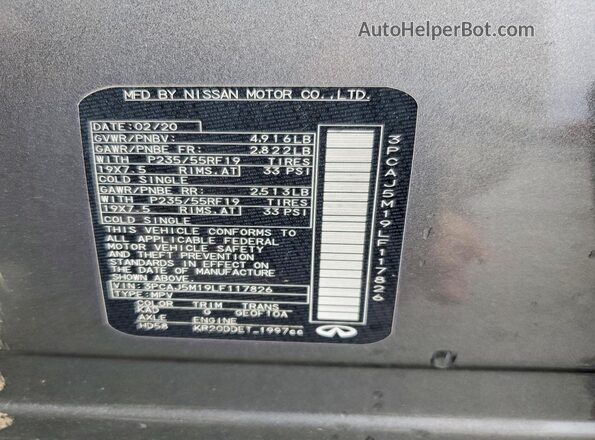 3PCAJ5M19LF117826 2020 INFINITI QX50 Серый Вид наклейки с VIN-кодом