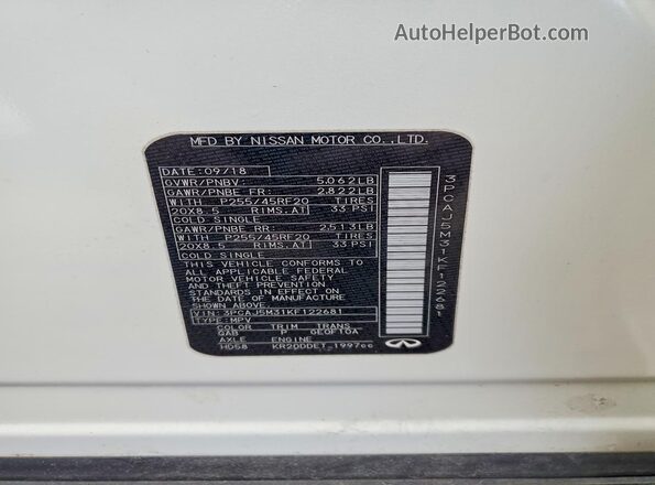 3PCAJ5M31KF122681 2019 INFINITI QX50 White Widok komory silnika
