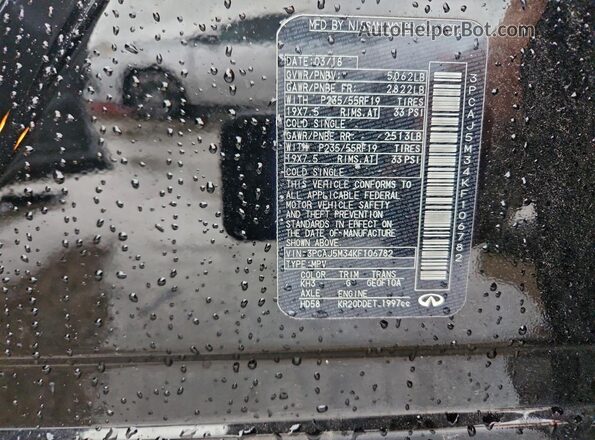 3PCAJ5M34KF106782 2019 INFINITI QX50 Черный Вид наклейки с VIN-кодом