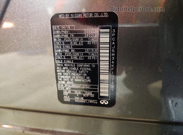 3PCAJ5M36KF107321 2019 INFINITI QX50 Серый Панорамный вид салона 360°