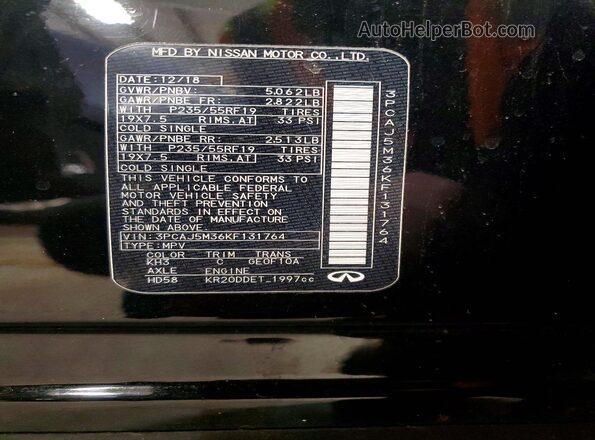 3PCAJ5M36KF131764 2019 INFINITI QX50 Черный Вид наклейки с VIN-кодом