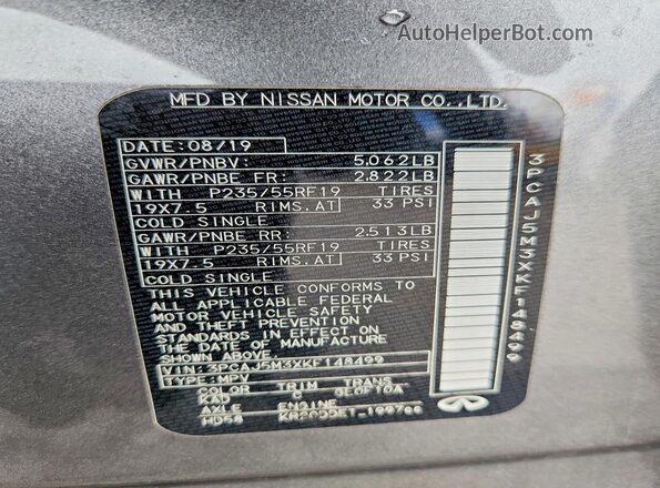 3PCAJ5M3XKF148499 2019 INFINITI QX50 Серый Вид наклейки с VIN-кодом