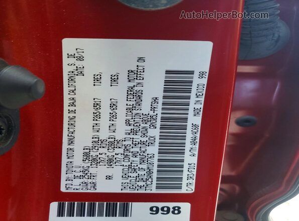 3TMCZ5AN0HM107763 2017 TOYOTA TACOMA Red Widok komory silnika
