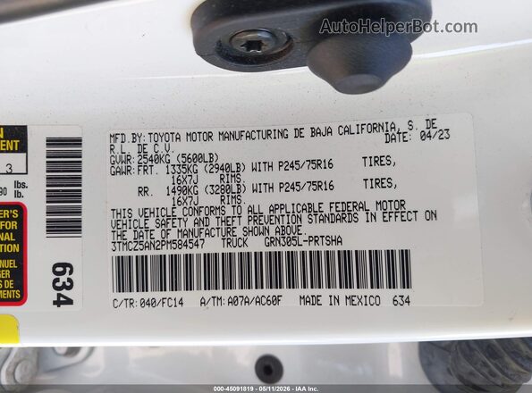 3TMCZ5AN2PM584547 2023 TOYOTA TACOMA White Вид підкапотного простору