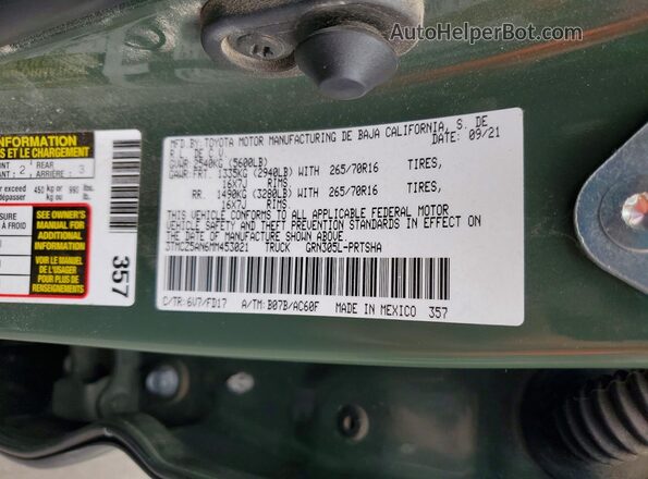 3TMCZ5AN6MM453021 2021 TOYOTA TACOMA Green Շարժիչի բաժամունքի տեսք