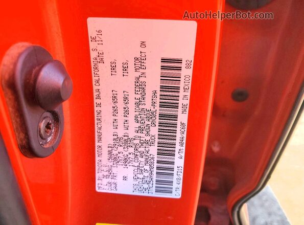3TMCZ5AN9HM058367 2017 TOYOTA TACOMA Orange Vista de la etiqueta del VIN