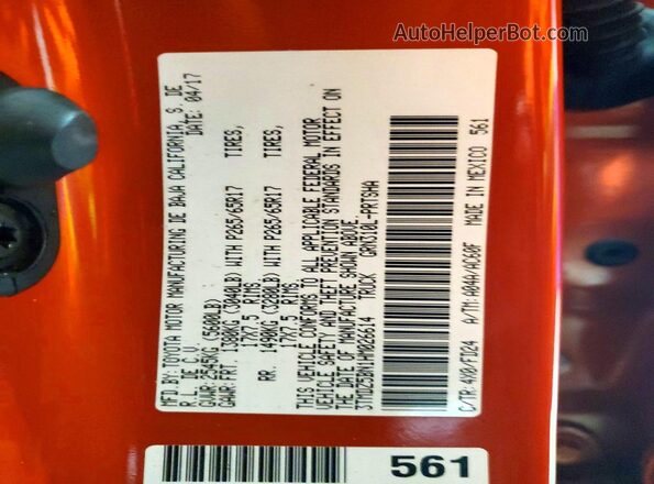 3TMDZ5BN1HM026614 2017 TOYOTA TACOMA Оранжевый Вид подкапотного пространства