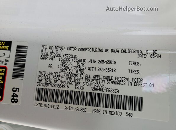 3TMKB5FN7RM004916 2024 TOYOTA TACOMA White Engine compartment view