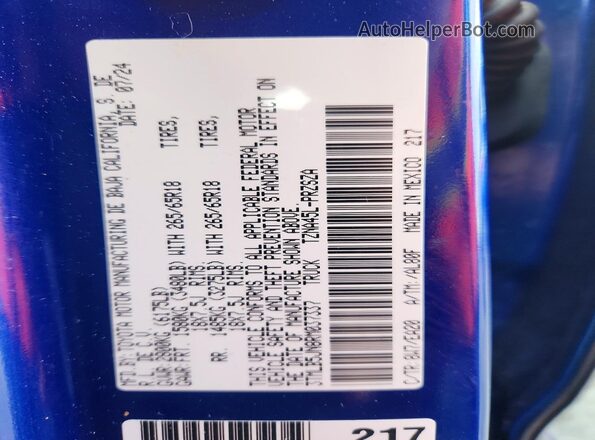 3TMLB5JN8RM037337 2024 TOYOTA TACOMA Синий Вид наклейки с VIN-кодом