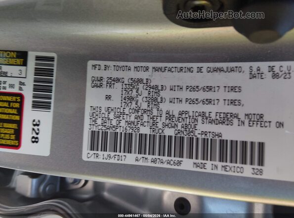 3TYCZ5AN5PT167928 2023 TOYOTA TACOMA Серебряный Вид подкапотного пространства