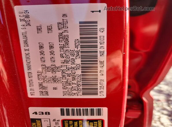 3TYKB5FN5RT012162 2024 TOYOTA TACOMA Red Vista de la etiqueta del VIN