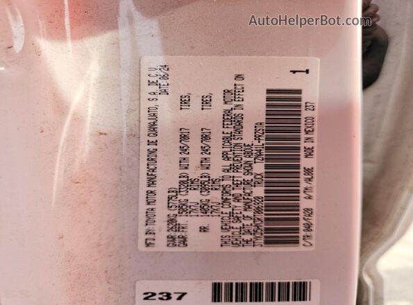 3TYKD5HN3RT006920 2024 TOYOTA TACOMA White Vista de la etiqueta del VIN