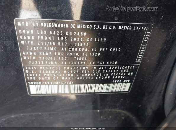 3VV0B7AX1JM107184 2018 VOLKSWAGEN TIGUAN Черный Вид подкапотного пространства