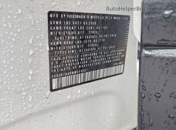 3VV0B7AX8MM049501 2021 VOLKSWAGEN TIGUAN Белый Панорамный вид салона 360°