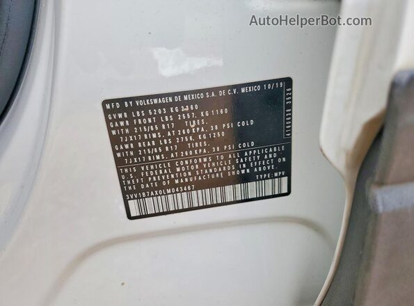 3VV1B7AX0LM043467 2020 VOLKSWAGEN TIGUAN Белый Вид подкапотного пространства
