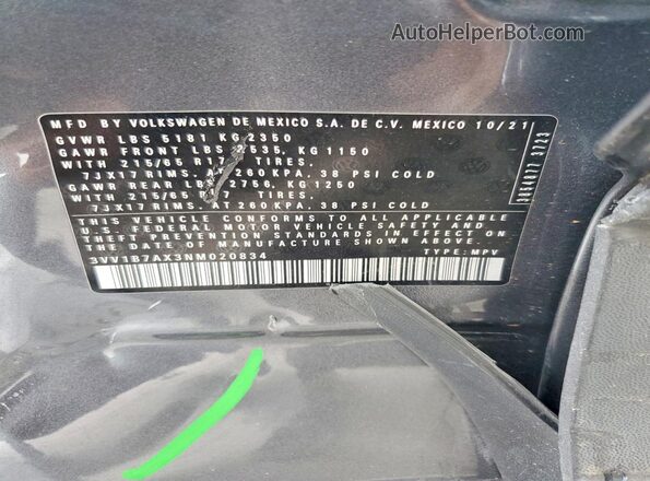 3VV1B7AX3NM020834 2022 VOLKSWAGEN TIGUAN Серый Вид подкапотного пространства