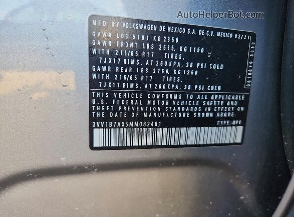 3VV1B7AX5MM082461 2021 VOLKSWAGEN TIGUAN Серебряный Вид наклейки с VIN-кодом