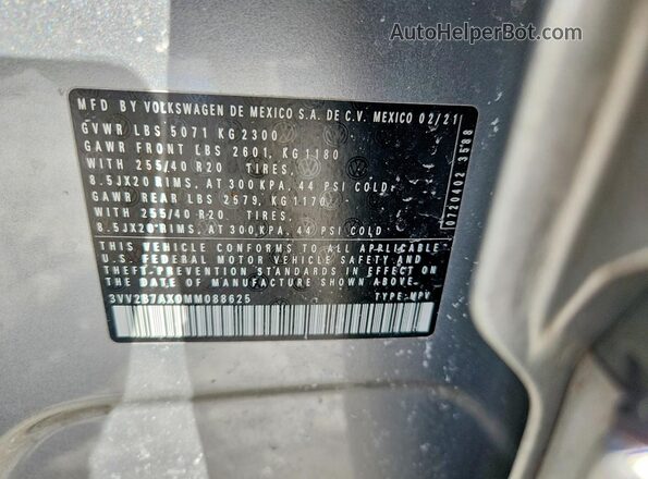 3VV2B7AX0MM088625 2021 VOLKSWAGEN TIGUAN Silver Vista de la etiqueta del VIN