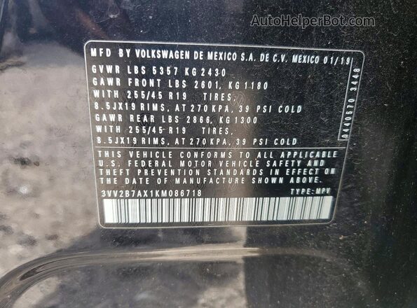 3VV2B7AX1KM086718 2019 VOLKSWAGEN TIGUAN Черный Вид наклейки с VIN-кодом
