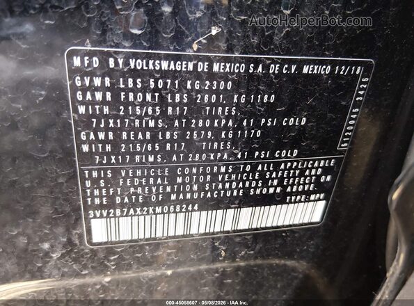 3VV2B7AX2KM068244 2019 VOLKSWAGEN TIGUAN Черный Вид подкапотного пространства