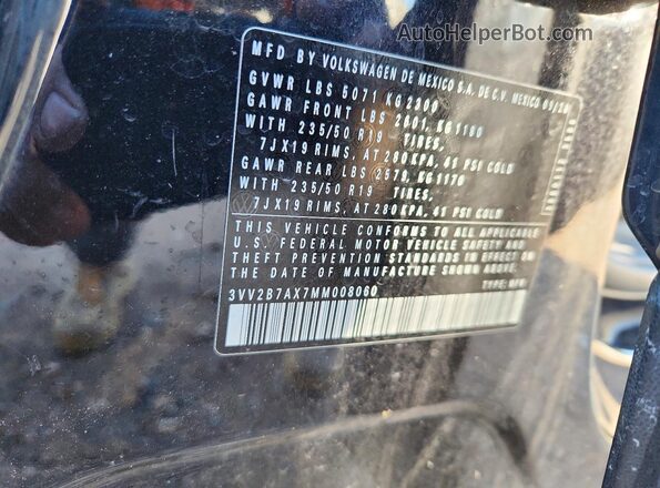 3VV2B7AX7MM008060 2021 VOLKSWAGEN TIGUAN Черный Панорамный вид салона 360°