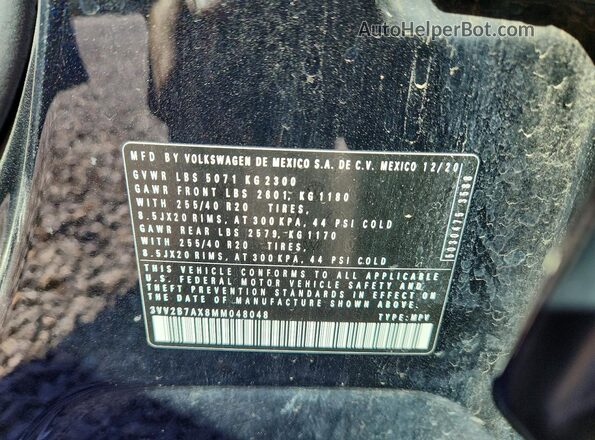 3VV2B7AX8MM048048 2021 VOLKSWAGEN TIGUAN Черный Панорамный вид салона 360°