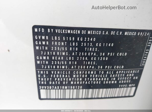 3VV3B7AX1RM196120 2024 VOLKSWAGEN TIGUAN Белый Вид подкапотного пространства