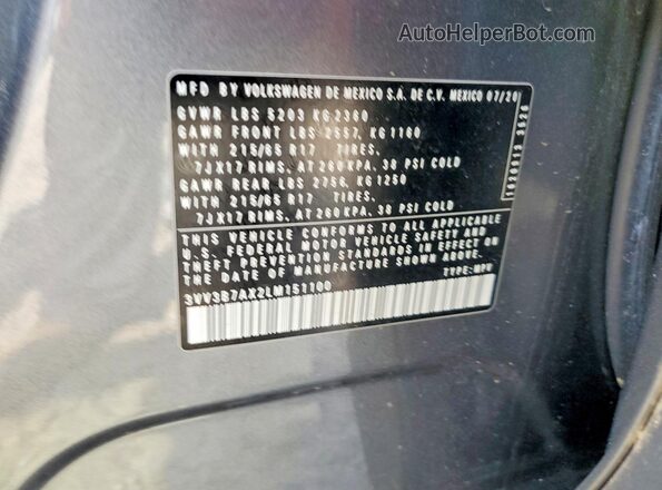 3VV3B7AX2LM151100 2020 VOLKSWAGEN TIGUAN Серый Вид подкапотного пространства