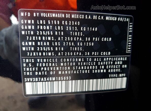 3VV3B7AX4RM185693 2024 VOLKSWAGEN TIGUAN Black Панорамний вид салону 360°