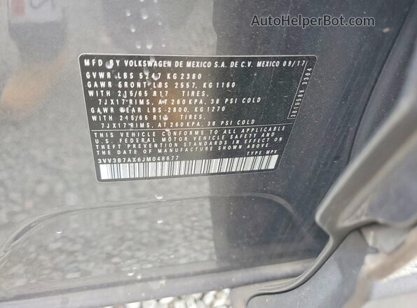 3VV3B7AX6JM048677 2018 VOLKSWAGEN TIGUAN Gray Панорамний вид салону 360°