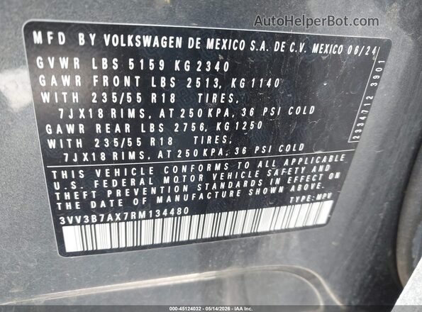 3VV3B7AX7RM134480 2024 VOLKSWAGEN TIGUAN Gray Շարժիչի բաժամունքի տեսք