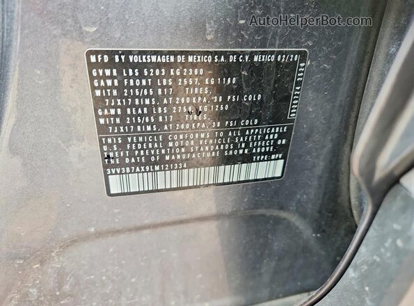 3VV3B7AX9LM121334 2020 VOLKSWAGEN TIGUAN Серый Вид наклейки с VIN-кодом