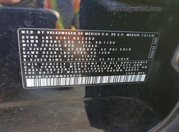 3VV3B7AX9MM049410 2021 VOLKSWAGEN TIGUAN Черный Вид подкапотного пространства