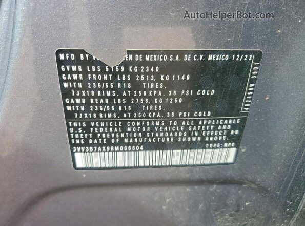 3VV3B7AX9RM066604 2024 VOLKSWAGEN TIGUAN Silver VIN კოდის სტიკერის ხედი