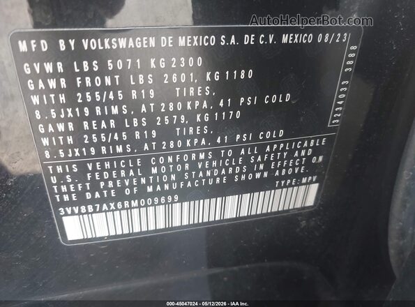 3VV8B7AX6RM009699 2024 VOLKSWAGEN TIGUAN Черный Вид подкапотного пространства