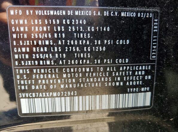3VVCB7AXXPM072943 2023 VOLKSWAGEN TIGUAN Black Widok naklejki z numerem VIN