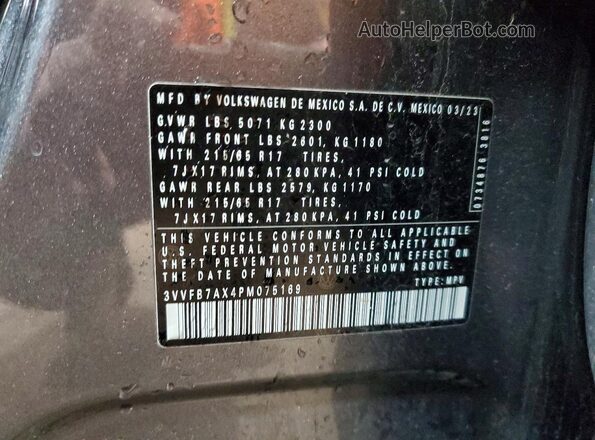 3VVFB7AX4PM075169 2023 VOLKSWAGEN TIGUAN Серебряный Вид наклейки с VIN-кодом