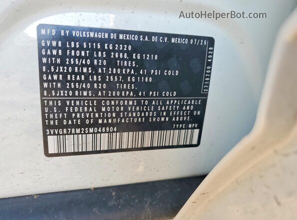3VVGR7RM2SM046904 2025 VOLKSWAGEN TIGUAN White Панорамний вид салону 360°