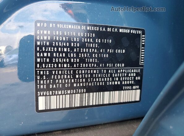 3VVGR7RM8SM067899 2025 VOLKSWAGEN TIGUAN Синий Вид наклейки с VIN-кодом